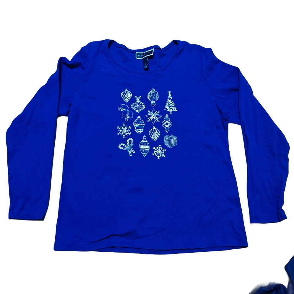 Karen Scott Christmas long sleeve shirt with silver accents size L